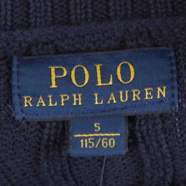Pre Owned Polo By Ralph Lauren Navy Blue Cable Knit Sweater 5 Yrs
