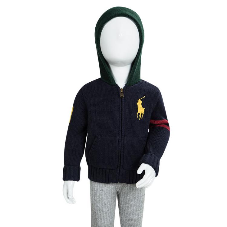 Pre Owned Ralph Lauren Navy Blue Knit Zip Front Jacket 12 Months