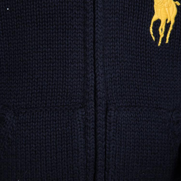 Pre Owned Ralph Lauren Navy Blue Knit Zip Front Jacket 12 Months