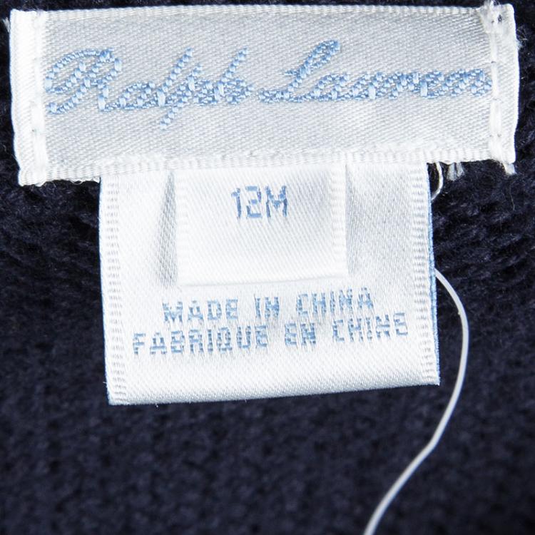 Pre Owned Ralph Lauren Navy Blue Knit Zip Front Jacket 12 Months