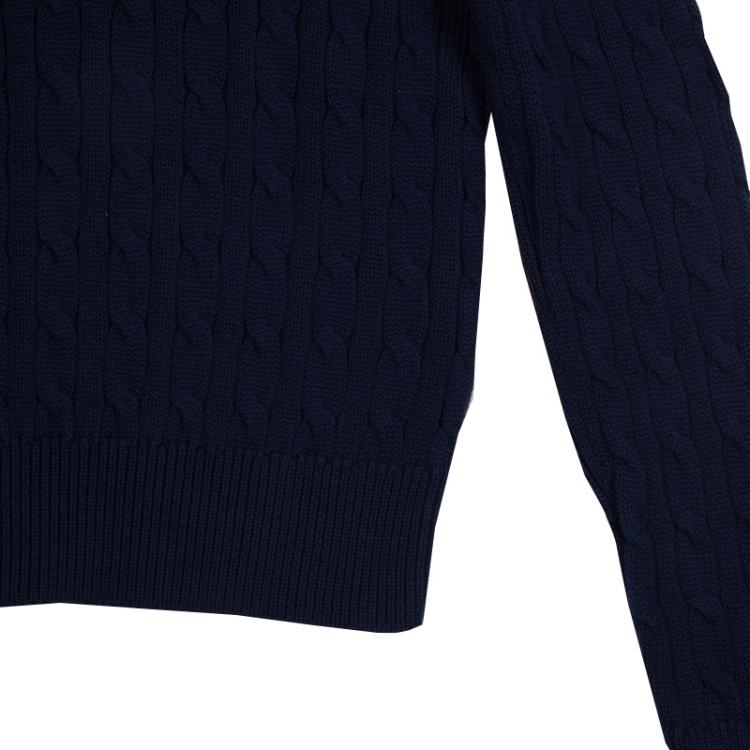 Pre Owned Ralph Lauren Navy Blue Cable Knit Henley Sweater 12-14 Yrs