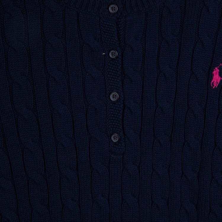 Pre Owned Ralph Lauren Navy Blue Cable Knit Henley Sweater 12-14 Yrs