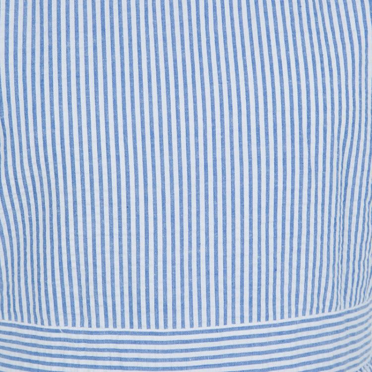 Pre Owned Ralph Lauren Blue and White Striped Seersucker Sleeveless Tiered Dress 16 Yrs