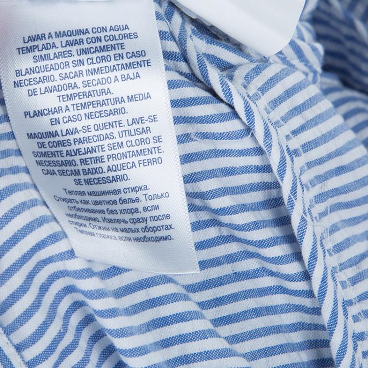Pre Owned Ralph Lauren Blue and White Striped Seersucker Sleeveless Tiered Dress 16 Yrs