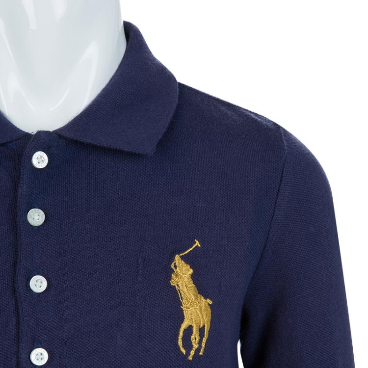 Pre Owned Ralph Lauren Navy Blue Long Sleeve Ruffle Bottom Polo Dress 6 Yrs