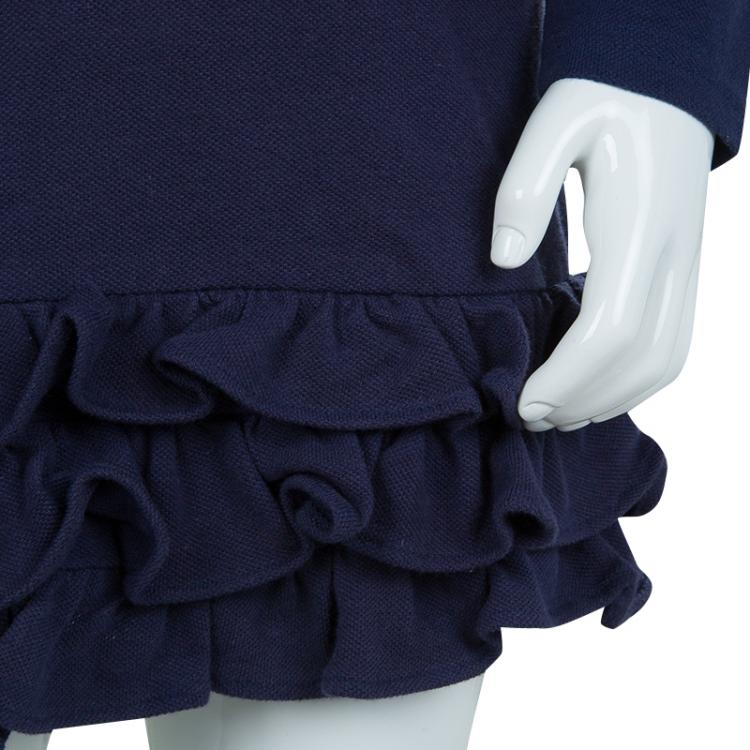 Pre Owned Ralph Lauren Navy Blue Long Sleeve Ruffle Bottom Polo Dress 6 Yrs