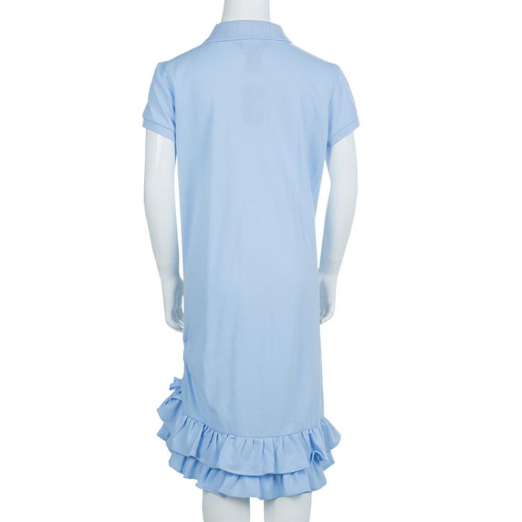Pre Owned Ralph Lauren Light Blue Short Sleeve Ruffle Bottom Polo Dress 12/14 Yrs