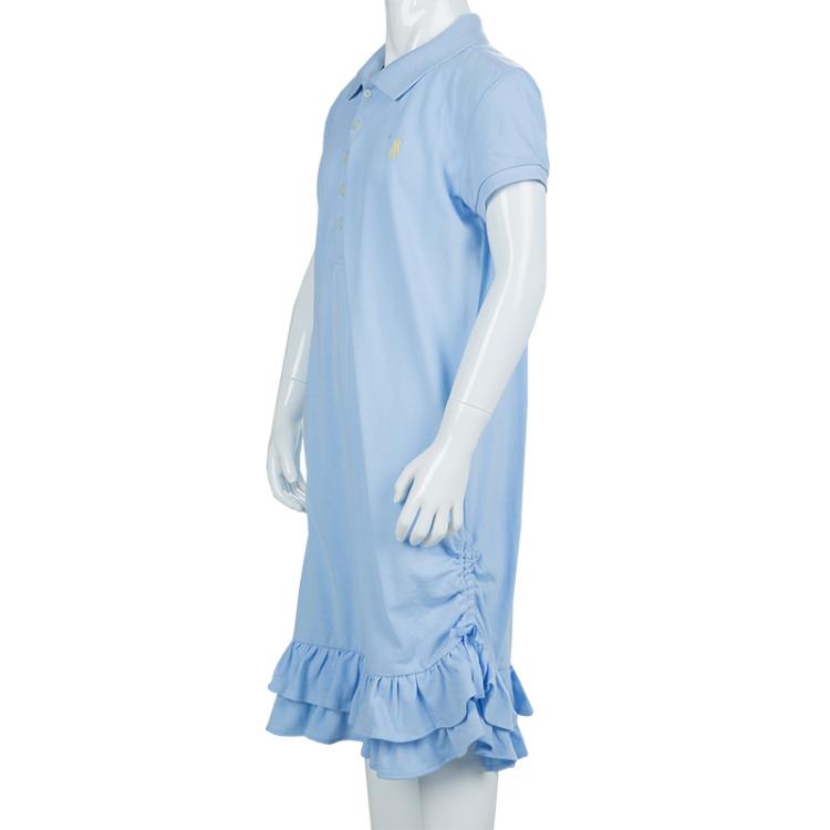 Pre Owned Ralph Lauren Light Blue Short Sleeve Ruffle Bottom Polo Dress 12/14 Yrs