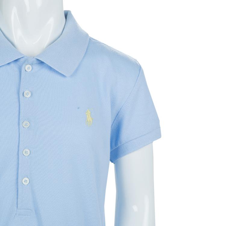 Pre Owned Ralph Lauren Light Blue Short Sleeve Ruffle Bottom Polo Dress 12/14 Yrs