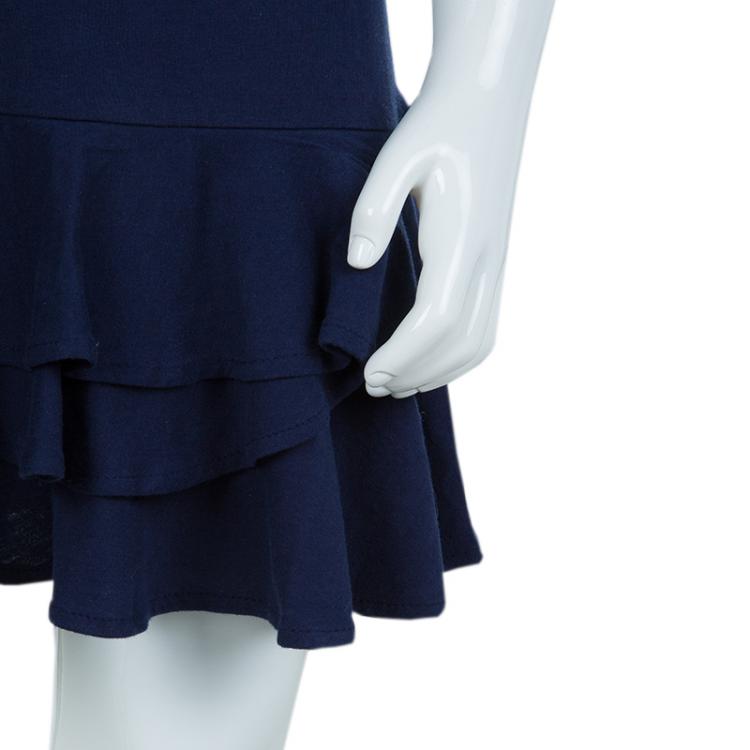 Pre Owned Ralph Lauren Navy Blue Jersey Sleeveless Ruffle Bottom Dress 6 Yrs