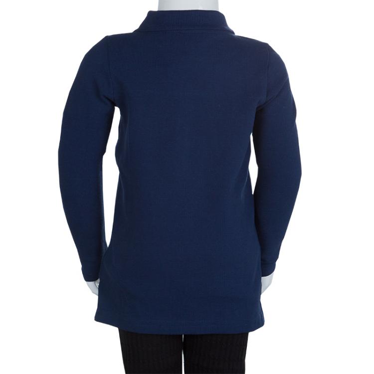 Pre Owned Ralph Lauren Navy Blue Suede Patch Detail Long Sleeve Polo Tunic 3 Yrs