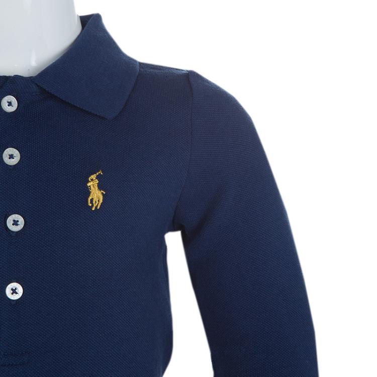 Pre Owned Ralph Lauren Navy Blue Suede Patch Detail Long Sleeve Polo Tunic 3 Yrs