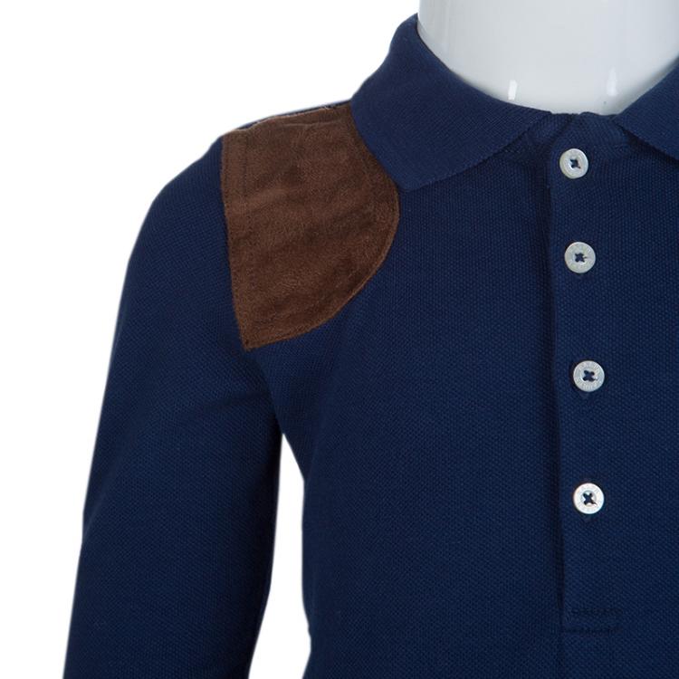 Pre Owned Ralph Lauren Navy Blue Suede Patch Detail Long Sleeve Polo Tunic 3 Yrs