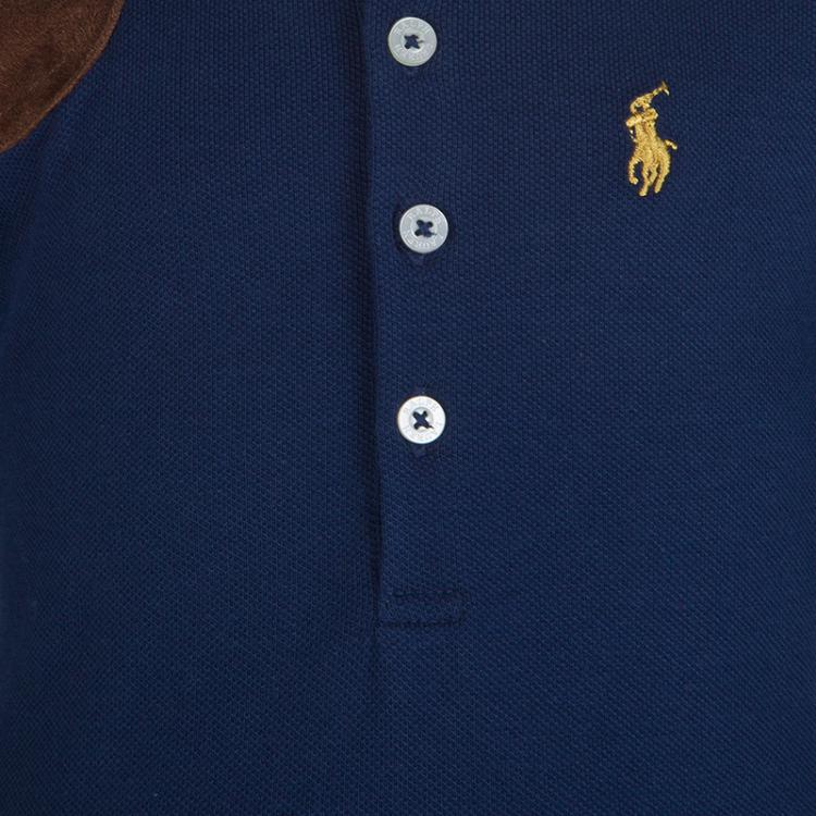Pre Owned Ralph Lauren Navy Blue Suede Patch Detail Long Sleeve Polo Tunic 3 Yrs