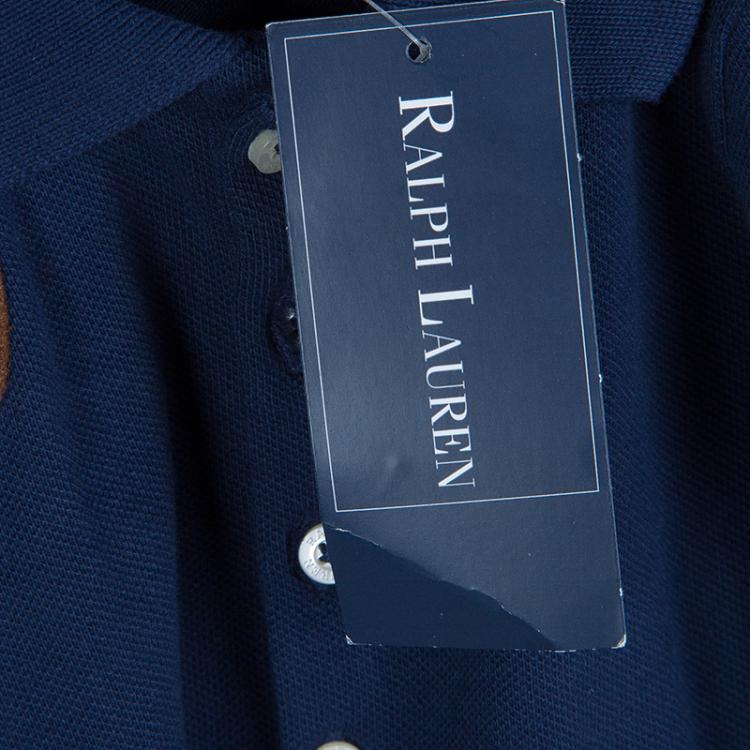 Pre Owned Ralph Lauren Navy Blue Suede Patch Detail Long Sleeve Polo Tunic 3 Yrs