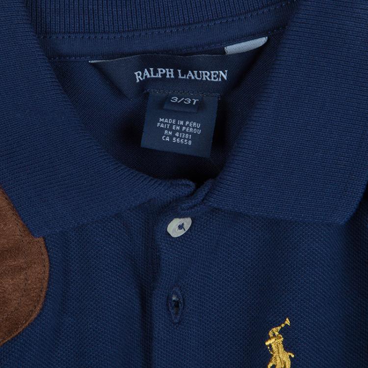 Pre Owned Ralph Lauren Navy Blue Suede Patch Detail Long Sleeve Polo Tunic 3 Yrs