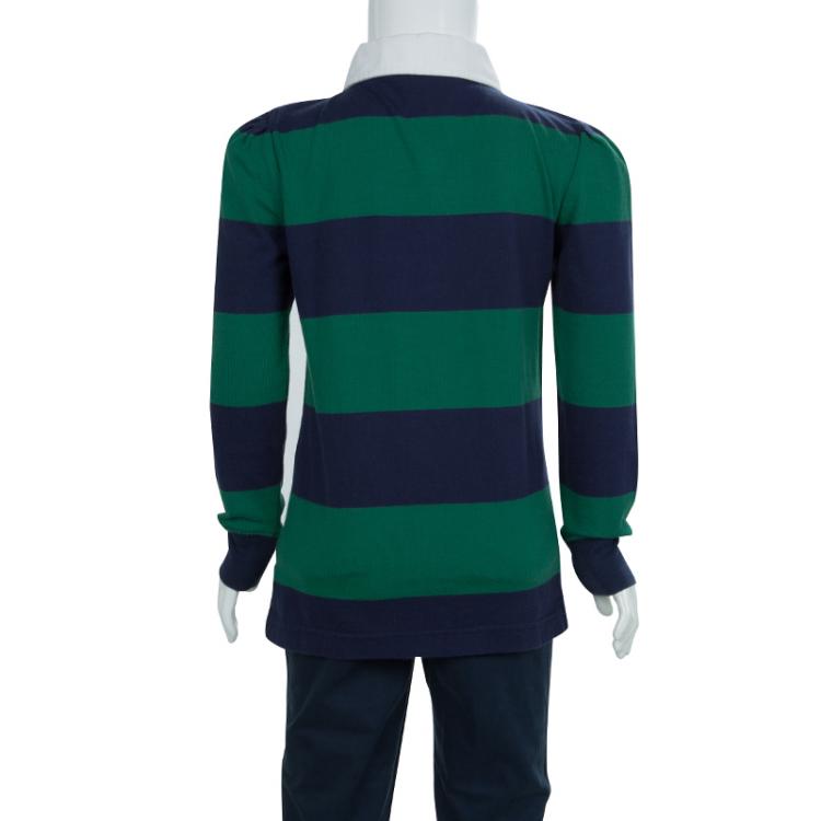 Pre Owned Ralph Lauren Blue and Green Striped Polo T-Shirt 6 Yrs