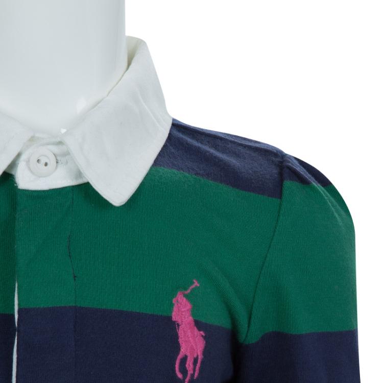 Pre Owned Ralph Lauren Blue and Green Striped Polo T-Shirt 6 Yrs