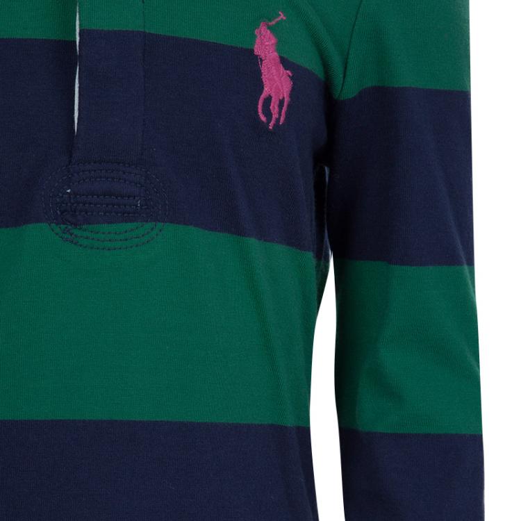 Pre Owned Ralph Lauren Blue and Green Striped Polo T-Shirt 6 Yrs