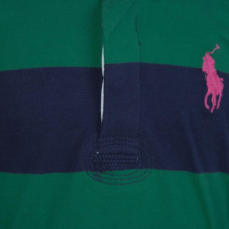 Pre Owned Ralph Lauren Blue and Green Striped Polo T-Shirt 6 Yrs
