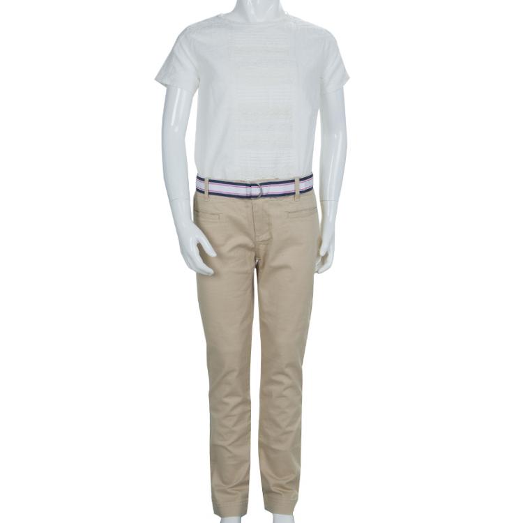 Pre Owned Ralph Lauren Khaki Belted Cotton Trousers 10 Yrs