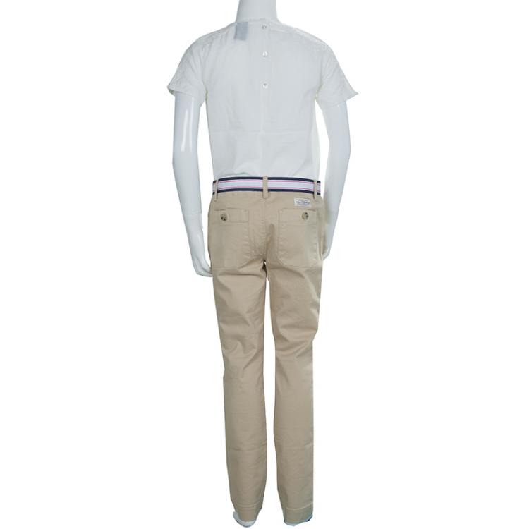 Pre Owned Ralph Lauren Khaki Belted Cotton Trousers 10 Yrs