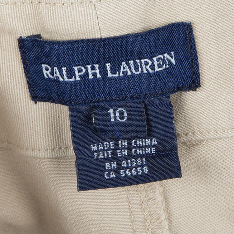 Pre Owned Ralph Lauren Khaki Belted Cotton Trousers 10 Yrs