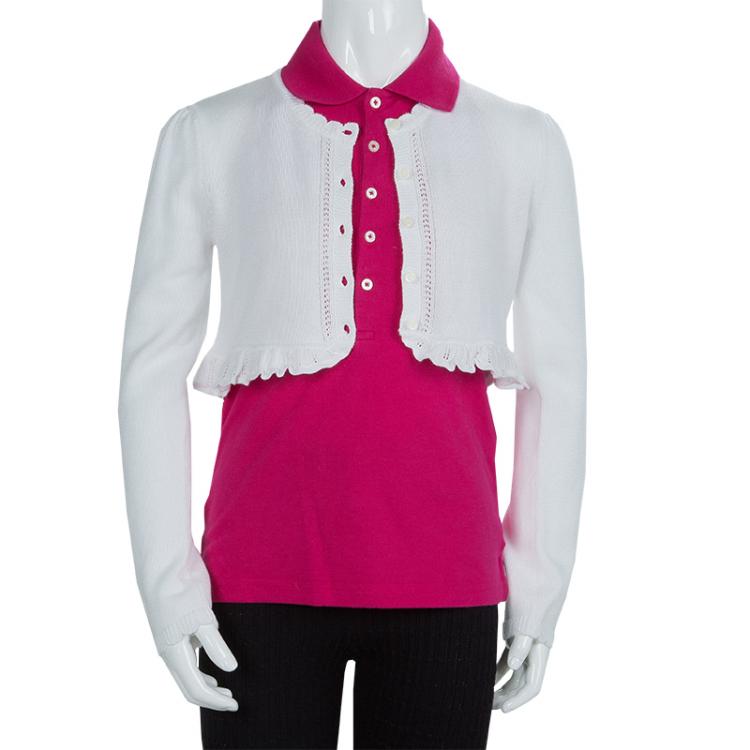 Pre Owned Ralph Lauren White Ruffle Bottom Cropped Cardigan 6 Yrs