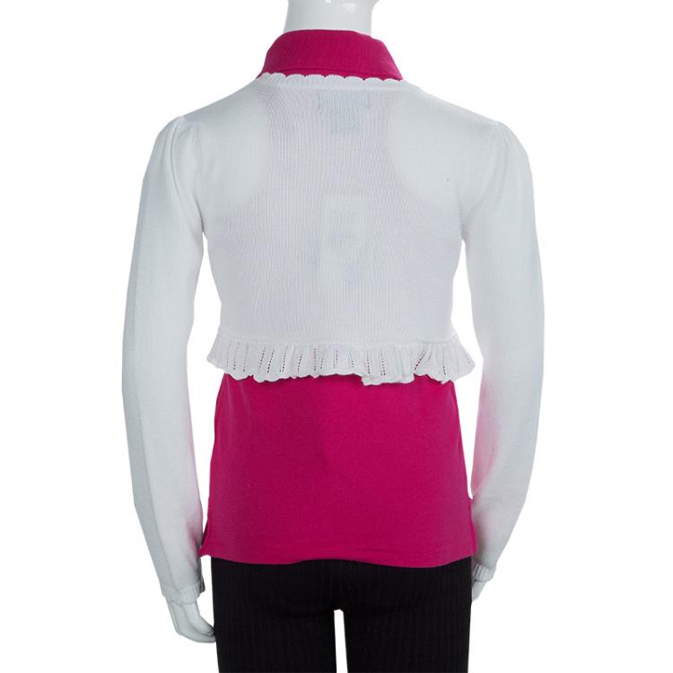 Pre Owned Ralph Lauren White Ruffle Bottom Cropped Cardigan 6 Yrs