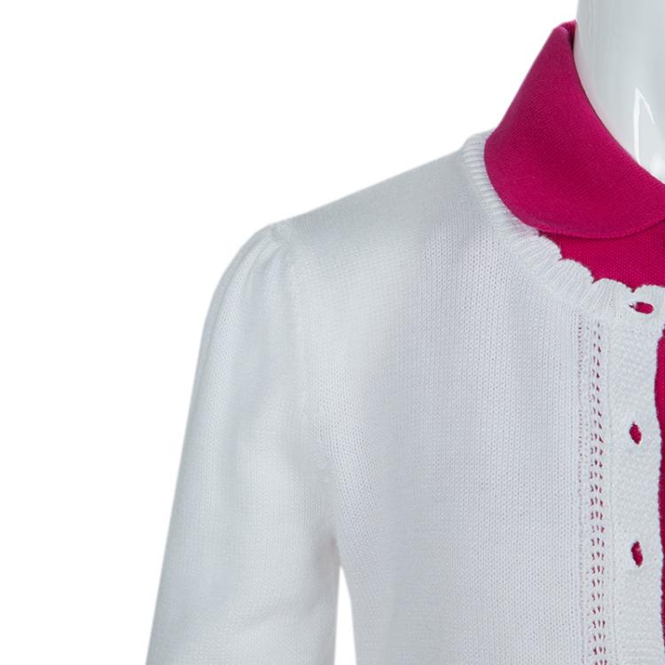 Pre Owned Ralph Lauren White Ruffle Bottom Cropped Cardigan 6 Yrs