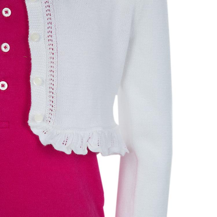 Pre Owned Ralph Lauren White Ruffle Bottom Cropped Cardigan 6 Yrs
