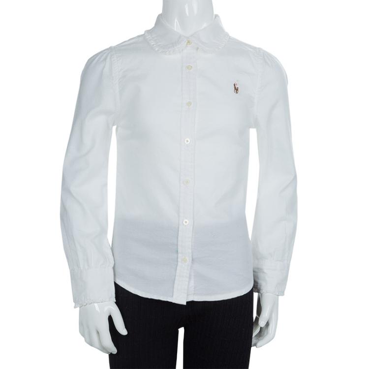 Pre Owned Ralph Lauren White Peter Pan Collar Long Sleeve Buttondown Cotton Shirt 6 Yrs