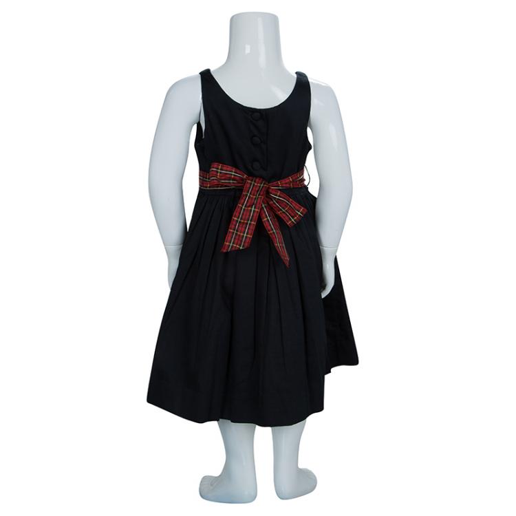 Pre Owned Ralph Lauren Black Cotton Tartan Checked Belt Detail Sleeveless Dress 4 Yrs