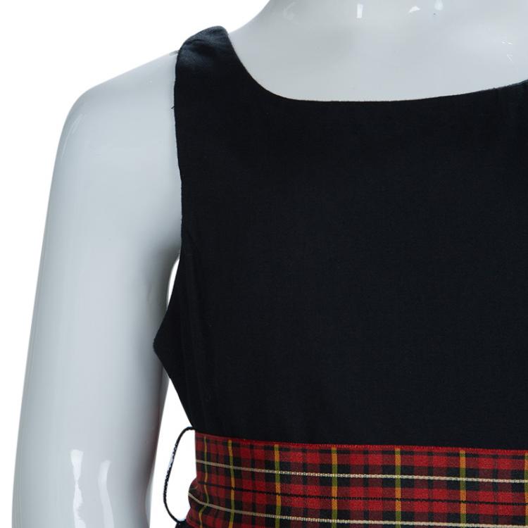 Pre Owned Ralph Lauren Black Cotton Tartan Checked Belt Detail Sleeveless Dress 4 Yrs