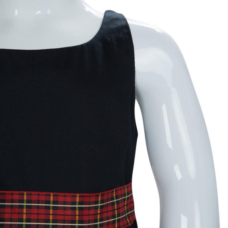 Pre Owned Ralph Lauren Black Cotton Tartan Checked Belt Detail Sleeveless Dress 4 Yrs