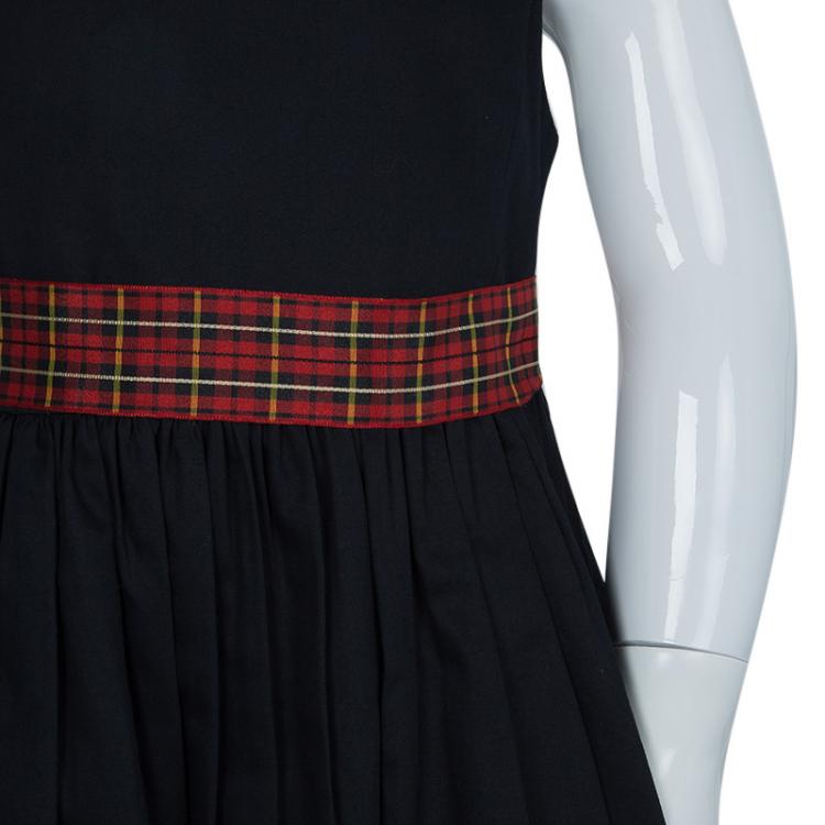 Pre Owned Ralph Lauren Black Cotton Tartan Checked Belt Detail Sleeveless Dress 4 Yrs