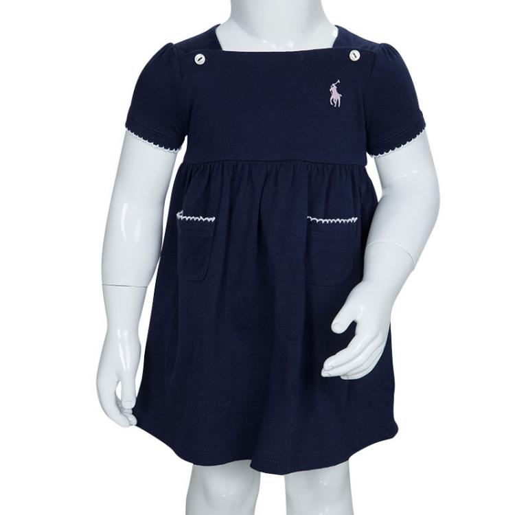 Pre Owned Ralph Lauren Navy Blue Knit Dress And Bloomer Set 6 Months
