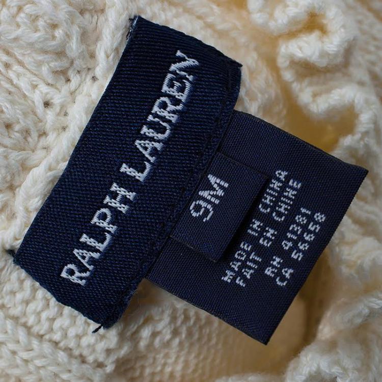 Pre Owned Ralph Lauren Off-White Cable Knit Cardigan 9 Months