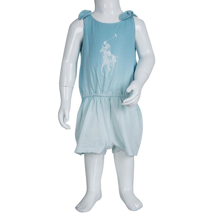 Pre Owned Ralph Lauren Turquoise Blue Dip Dyed Sleeveless Playsuit 18 Months