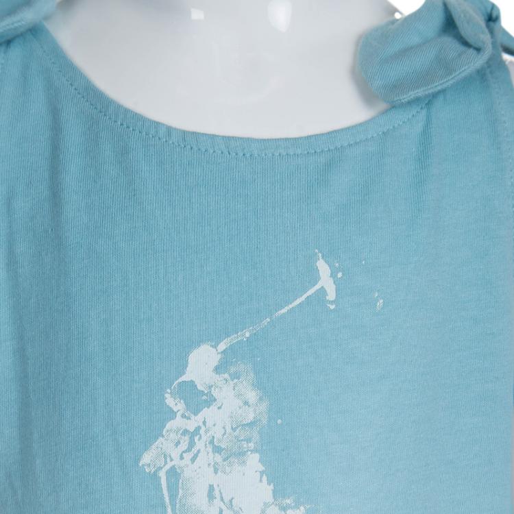 Pre Owned Ralph Lauren Turquoise Blue Dip Dyed Sleeveless Playsuit 18 Months