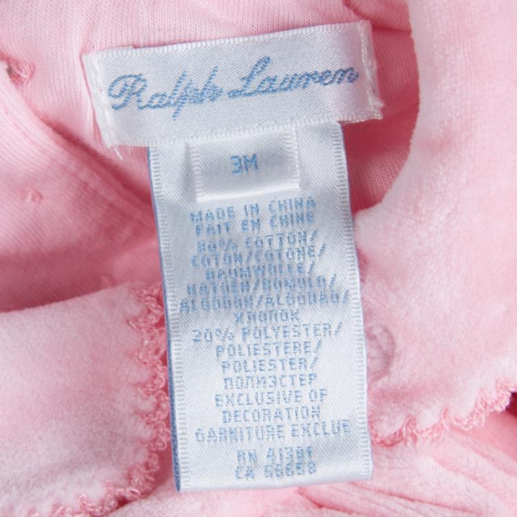Pre Owned Ralph Lauren Baby Pink Velvet Onesie 3 Months