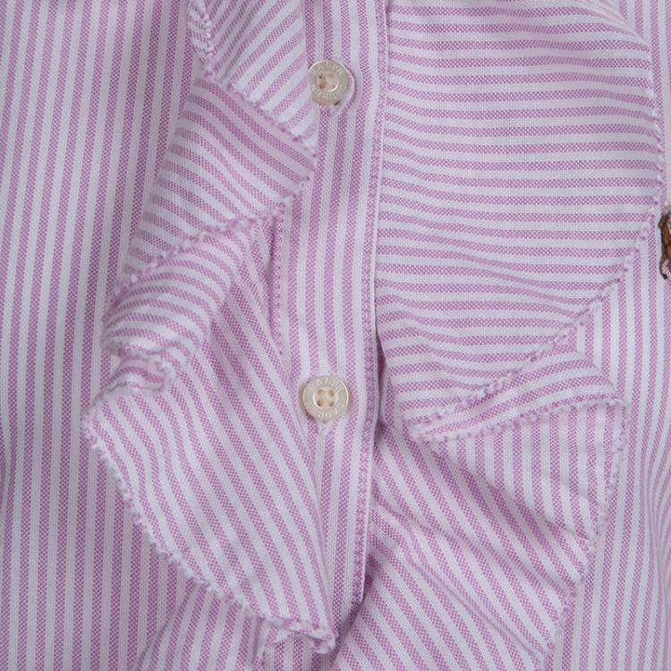 Pre Owned Ralph Lauren Pink Cotton Striped Ruffle Detail Button Front Shirt 10 yrs