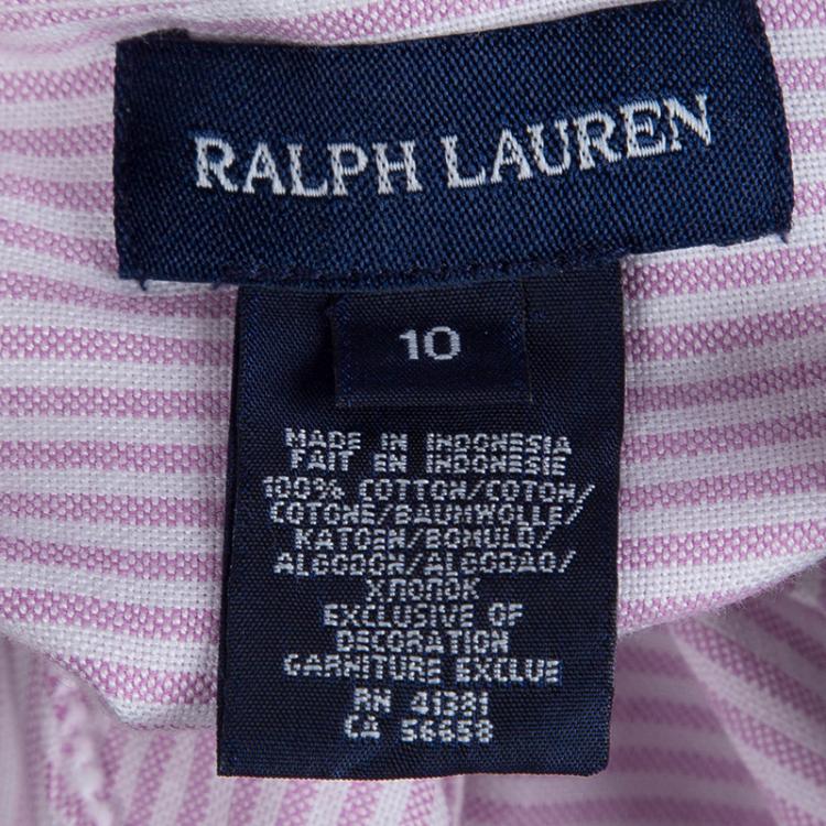 Pre Owned Ralph Lauren Pink Cotton Striped Ruffle Detail Button Front Shirt 10 yrs