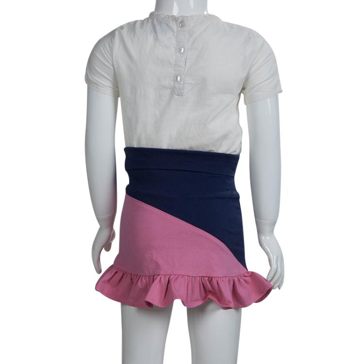 Pre Owned Ralph Lauren Diagonal Colorblock Jersey Ruffle Bottom Skirt 5 Yrs