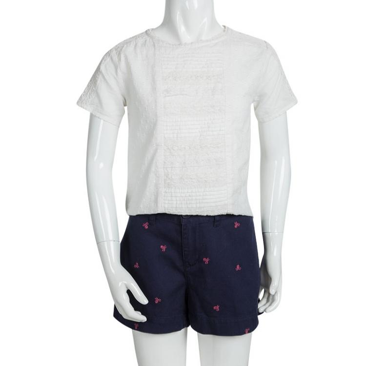 Pre Owned Ralph Lauren Kids Navy Blue Skull Embroidered Chino Shorts 12 Yrs