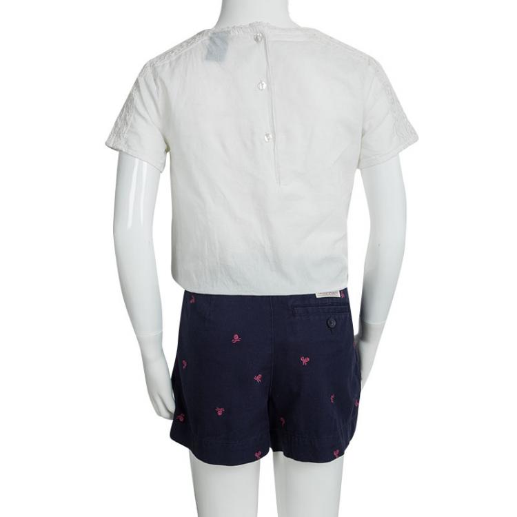 Pre Owned Ralph Lauren Kids Navy Blue Skull Embroidered Chino Shorts 12 Yrs