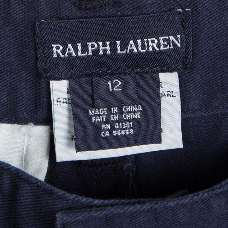 Pre Owned Ralph Lauren Kids Navy Blue Skull Embroidered Chino Shorts 12 Yrs