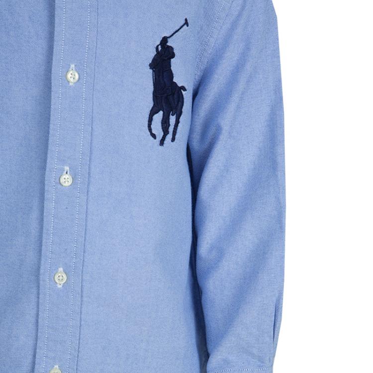 Pre Owned Ralph Lauren Blue Checked Collar Detail Long Sleeve Buttondown Shirt 5 Yrs