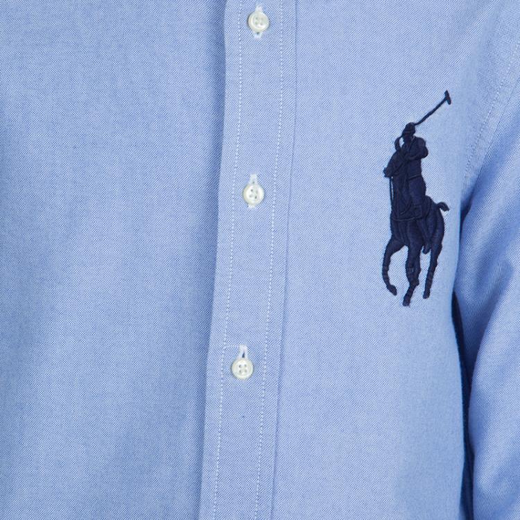 Pre Owned Ralph Lauren Blue Checked Collar Detail Long Sleeve Buttondown Shirt 5 Yrs