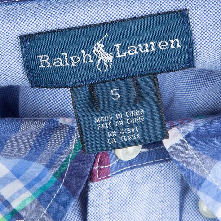 Pre Owned Ralph Lauren Blue Checked Collar Detail Long Sleeve Buttondown Shirt 5 Yrs